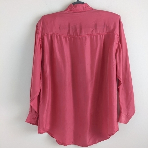 𝅺VINTAGE Kikomo Bright Pink Silk Button Down Blouse M Retro - Picture 5 of 14